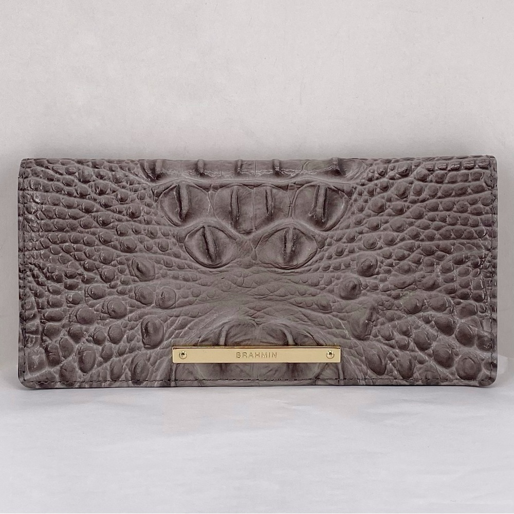 Brahmin Gray Croc-Embossed Ady Wallet